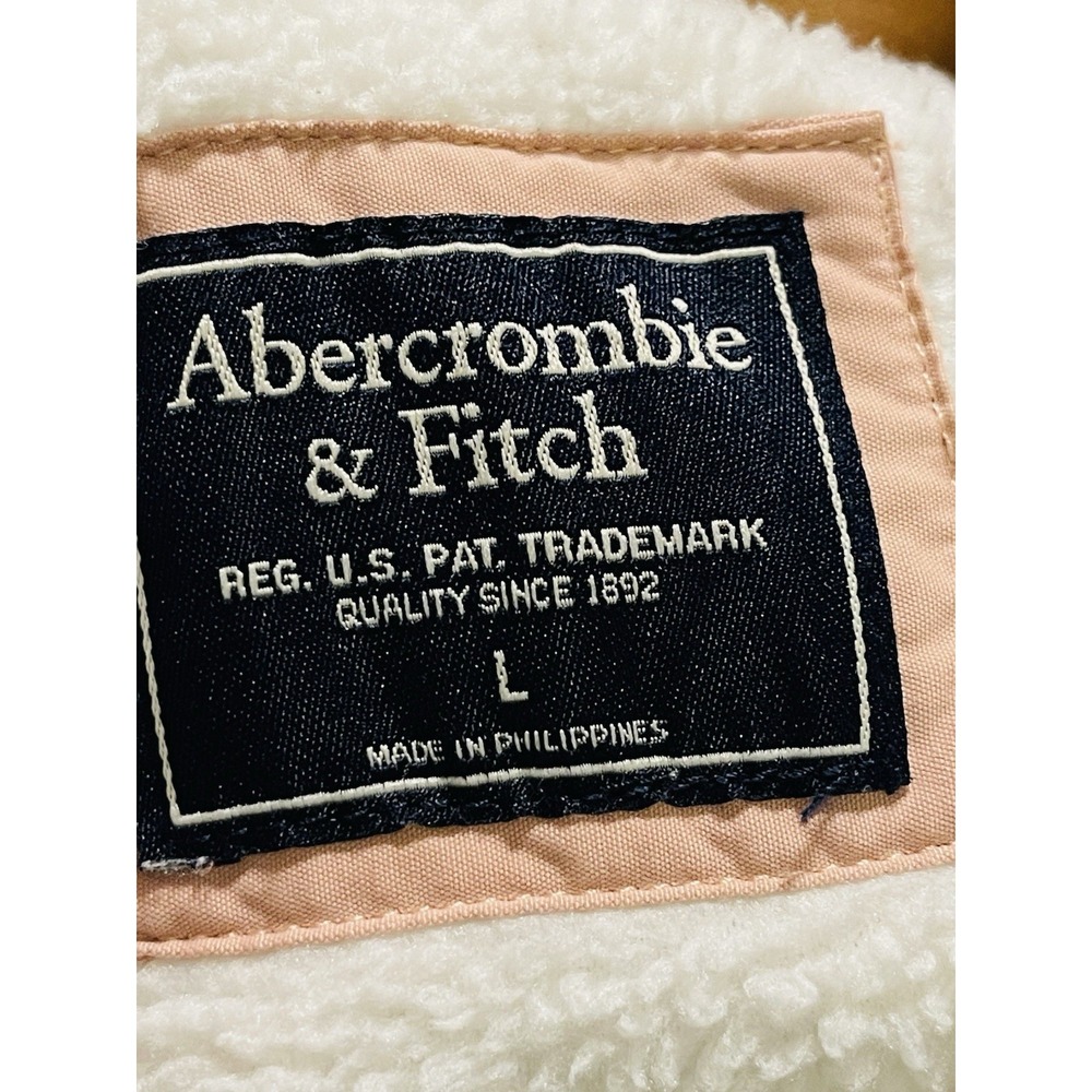 Abercrombie Fitch Asymmetrical Snap Up Fleece Quilted White Pink Cozy Y2K Sz L - Picture 5 of 6